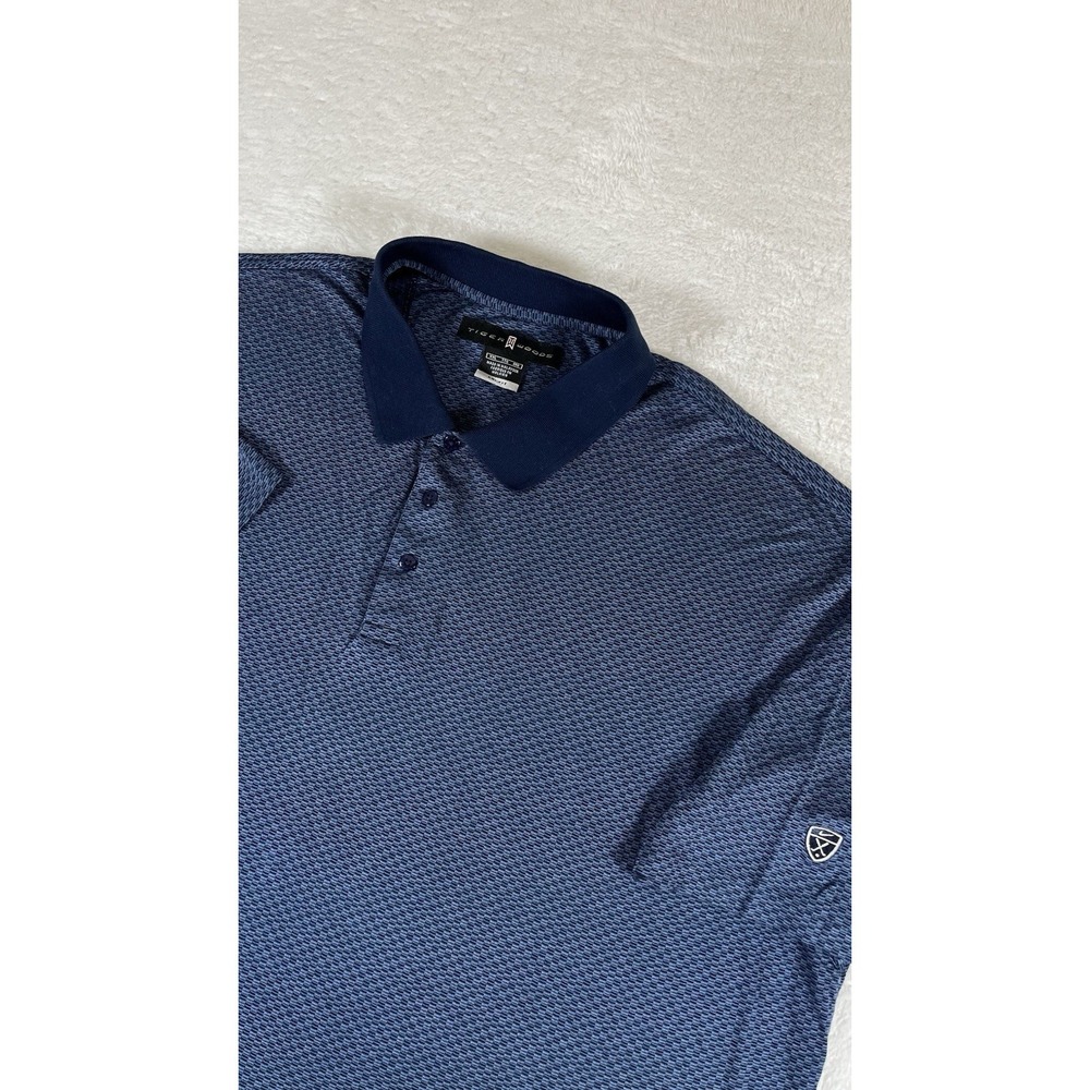 Nike Dri-Fit Tiger Woods Blue Geometric Performance‎ Golf Polo Shirt Men's XXL